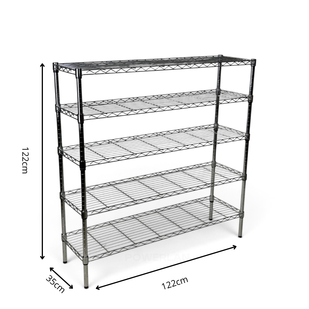 Metallika Scaffale Modulare in Acciaio Cromato 122 × 35 × H 122 cm, 5 Ripiani