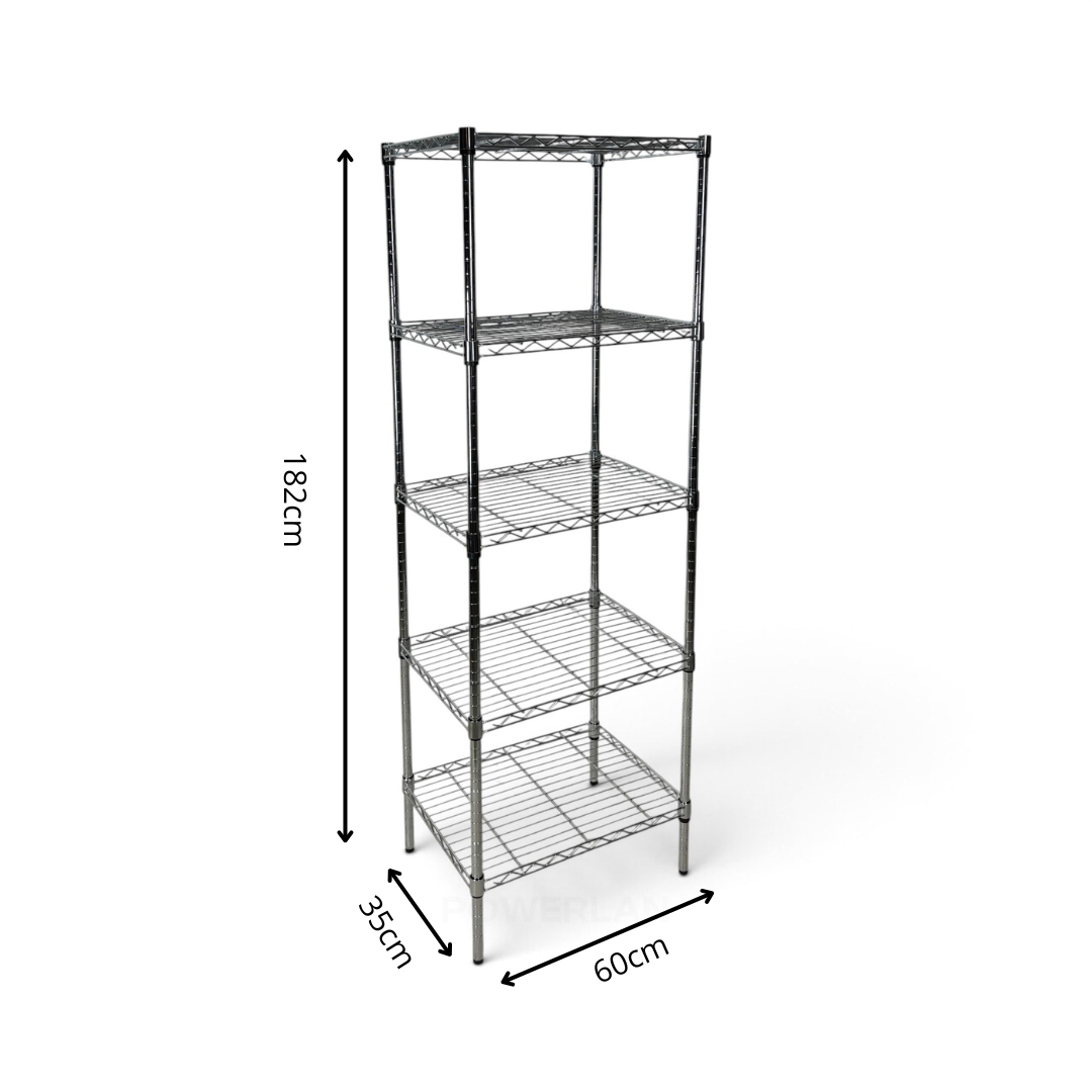 Metallika Scaffale Modulare in Acciaio Cromato 60 × 35 × H 182 cm, 5 Ripiani