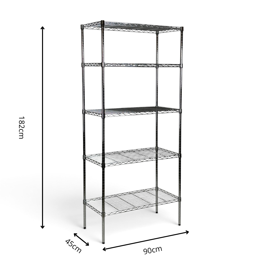Metallika Scaffale Modulare in Acciaio Cromato 90 × 45 × H 182 cm, 5 Ripiani