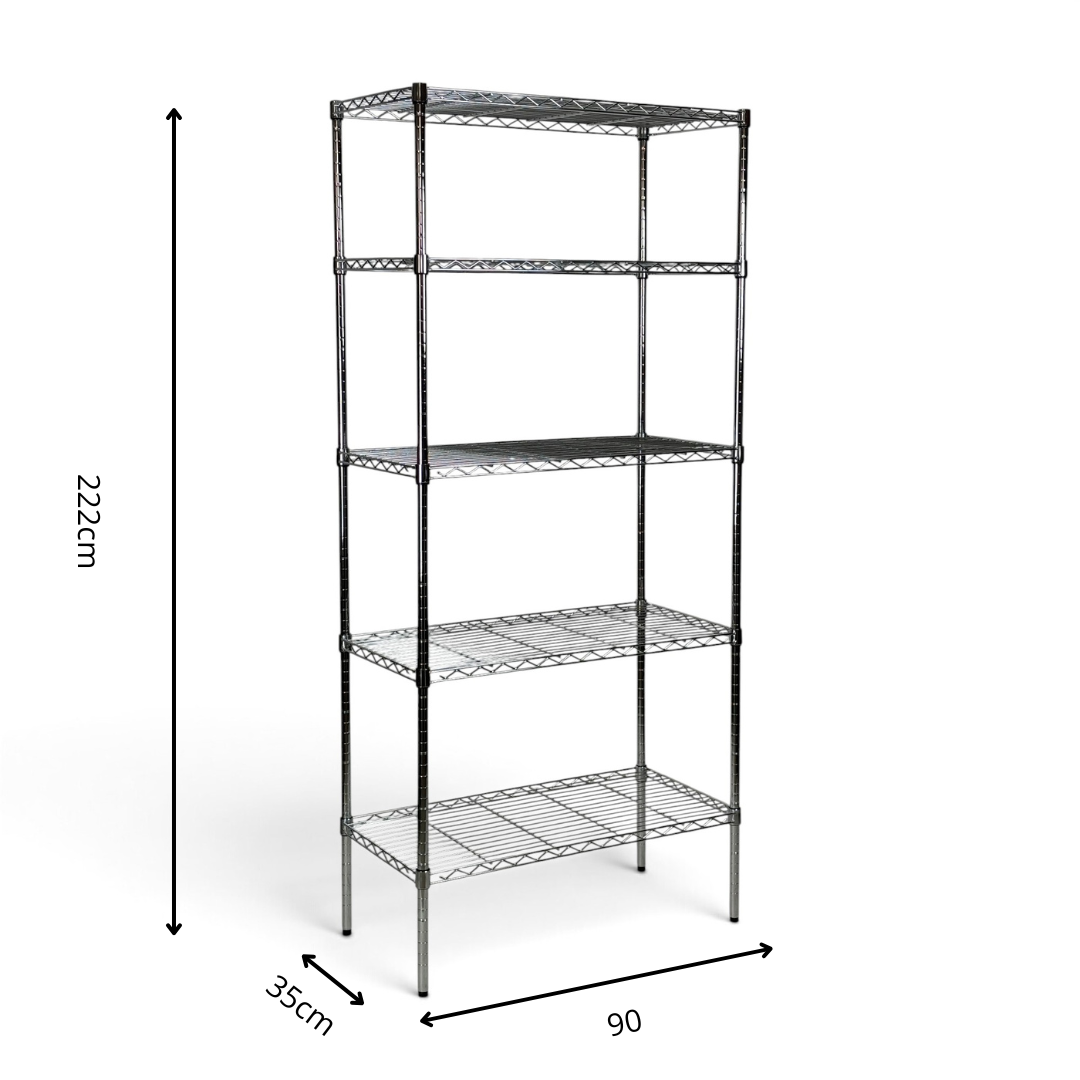 Metallika Scaffale Modulare in Acciaio Cromato 90 × 35 × H 222 cm, 5 Ripiani