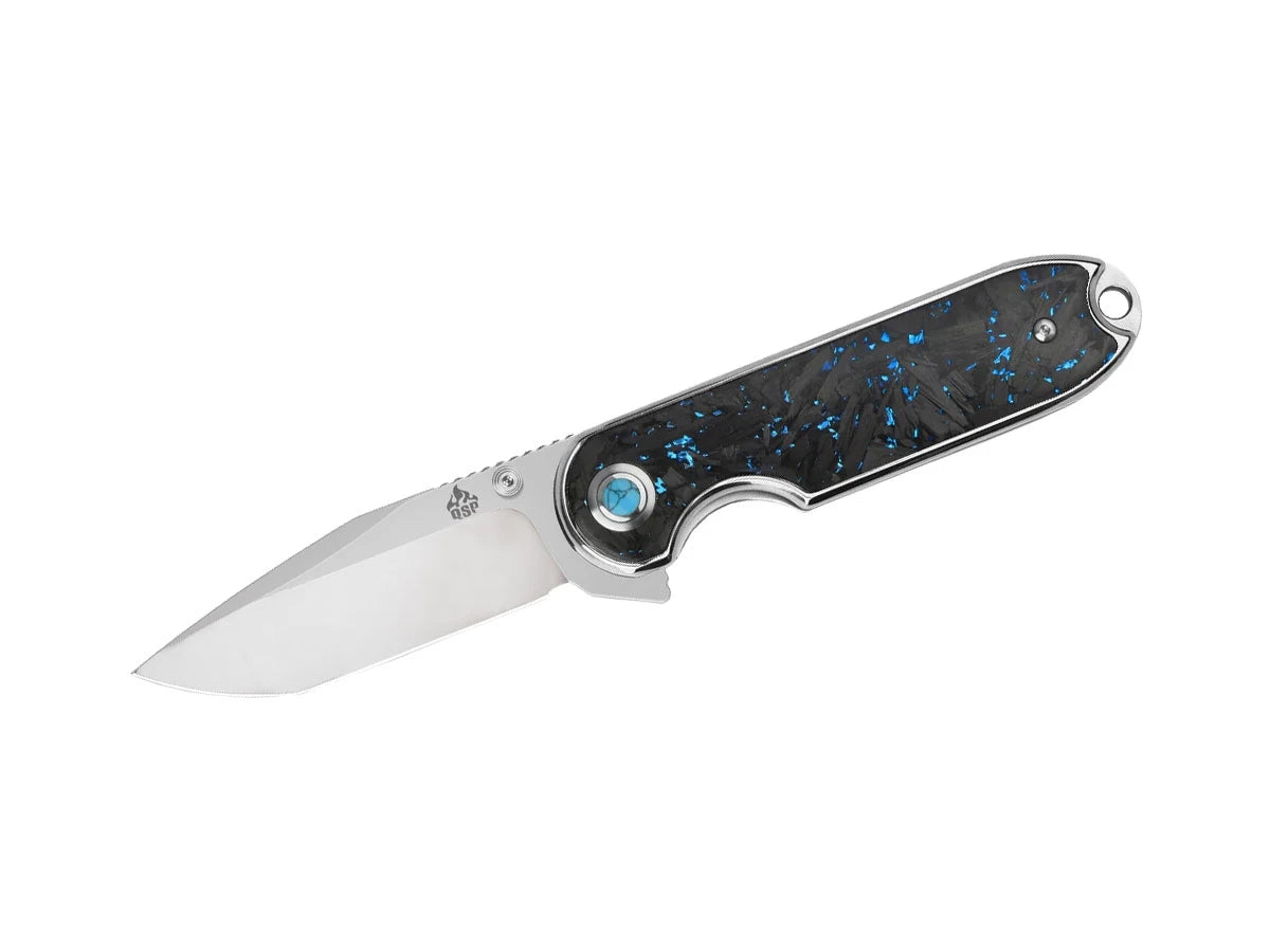 Coltello EDC QSP Nebula CF triturata blu 14C28N flipper QS168-C