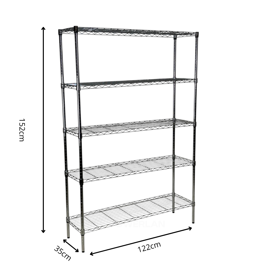Metallika Scaffale Modulare in Acciaio Cromato 122 × 35 × H 152 cm, 5 Ripiani