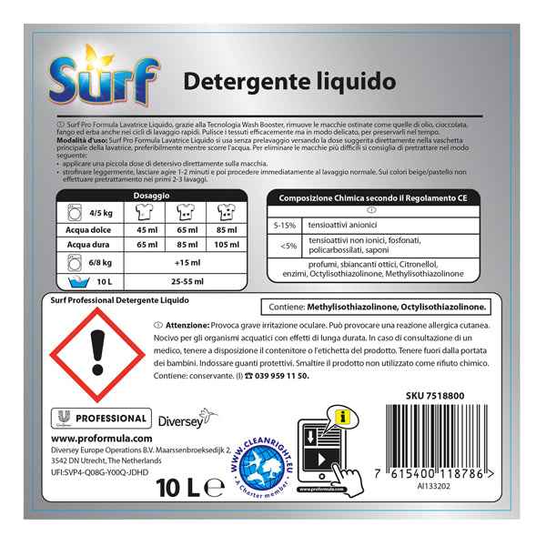 Detersivo liquido lavatrice - 10 L - Surf
