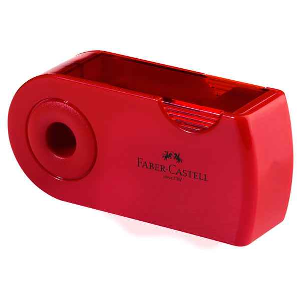 Temperamatite Sleeve con contenitore - 2 fori - con serbatoio - 70x34x20mm - rosso e blu assortiti - Faber-Castell