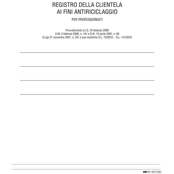 Registro antiriciclaggio per professionisti - 31 x 24cm - 46 fogli - Edipro