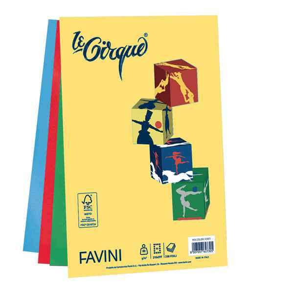Carta Le Cirque - A4 - 80 gr - mix 4 colori intensi - Favini - conf. 200 fogli