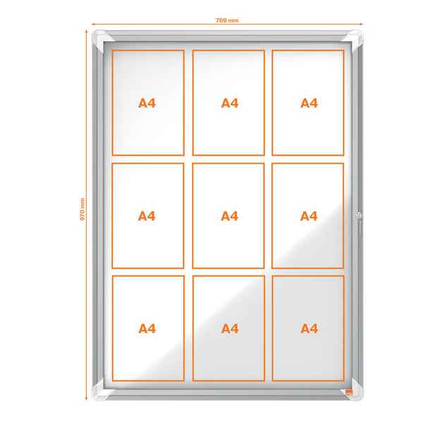 Bacheca per interni - fondo magnetico bianco - 9 fogli A4 - verticale - Nobo