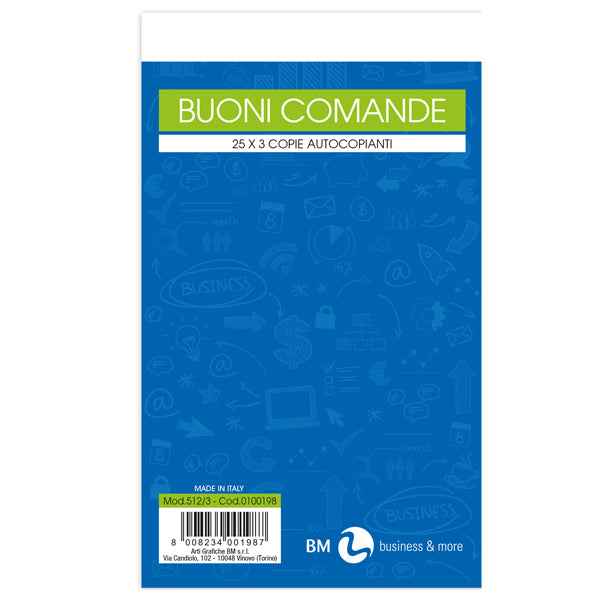 Blocco comande - 25 fogli - 3 copie autoricalcanti - 10 x 17cm - BM