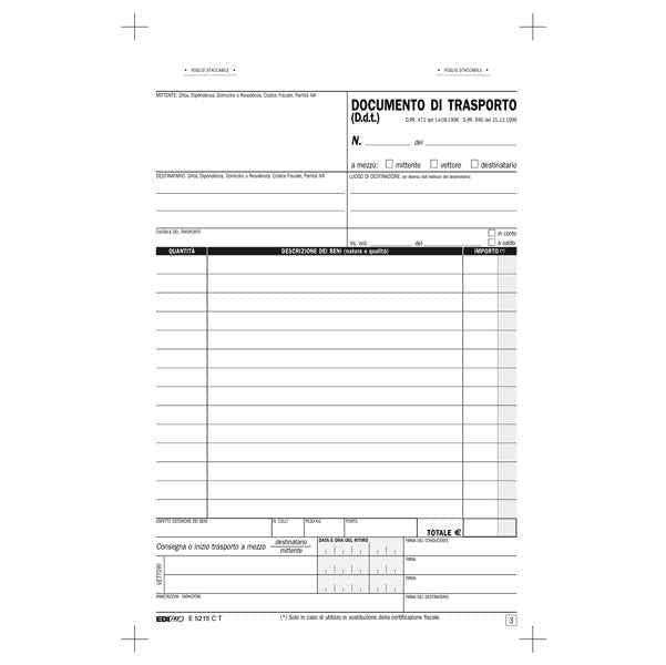 Blocco DDT - 33 fogli 3 copie autoricalcanti - 23 x 14,8cm - Edipro