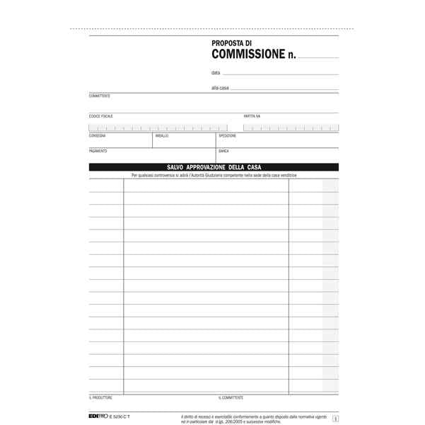 Blocco copia commissioni - 3 copie autoricalcanti - 23 x15 cm - 33 fogli - Edipro