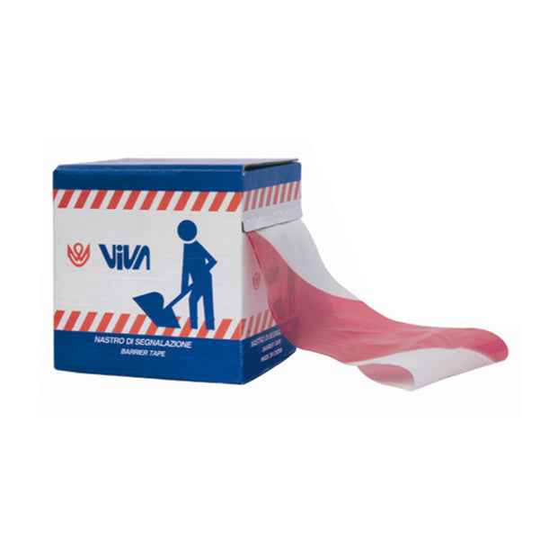 Nastro segnaletico di sicurezza - 7 cm x 200 m - PE - rosso/bianco - Viva