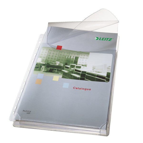 Buste forate alta capacità con lembo - 22 x 30 cm - PVC- trasparente - Leitz - conf. 5 pezzi