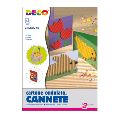 Cartoncino ondulato Cannetè 2205 - 50 x 70 cm - 230 gr - colori assortiti - DECO - conf. 10 fogli