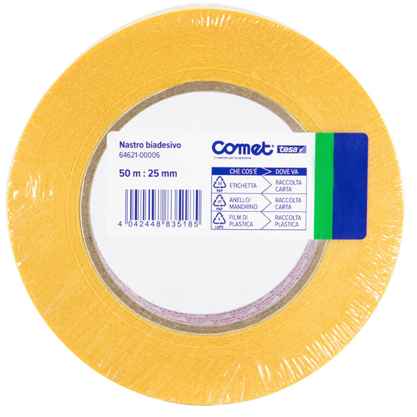 Nastro biadesivo - 25 mm x 50 m - PP - trasparente - Comet