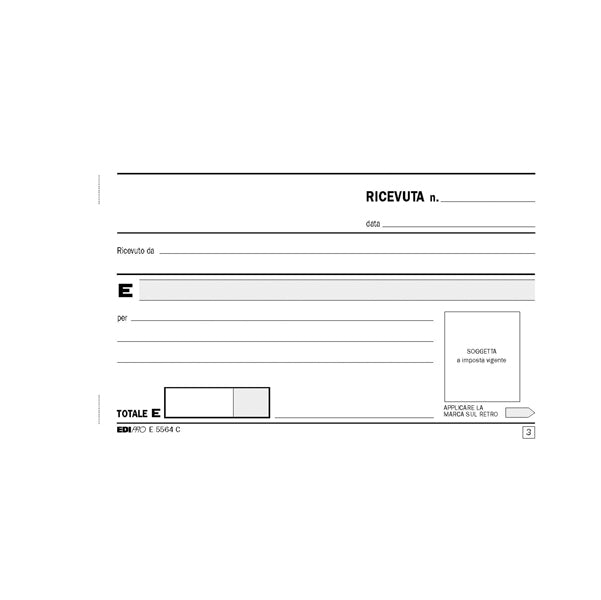 Blocco ricevute generiche - 33 fogli 3 copie autoricalcanti - 9,9 x 17cm - Edipro