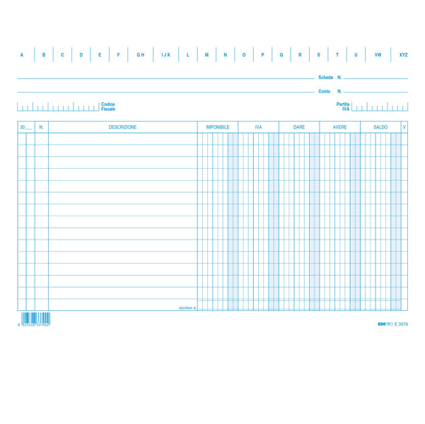 Schede dare/avere/saldo/iva - 17 x 24 cm (orizzontale) - Edipro - conf. 100 pezzi