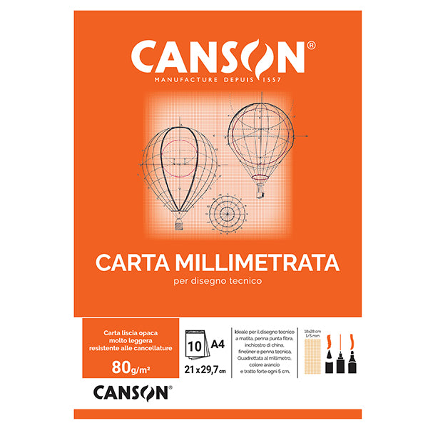 Blocco carta opaca millimetrata - A4 - 10 fogli - 80gr - Canson