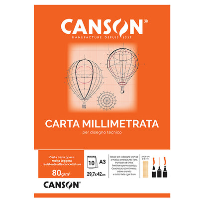 Blocco carta opaca millimetrata - A3 - 10 fogli - 80gr - Canson