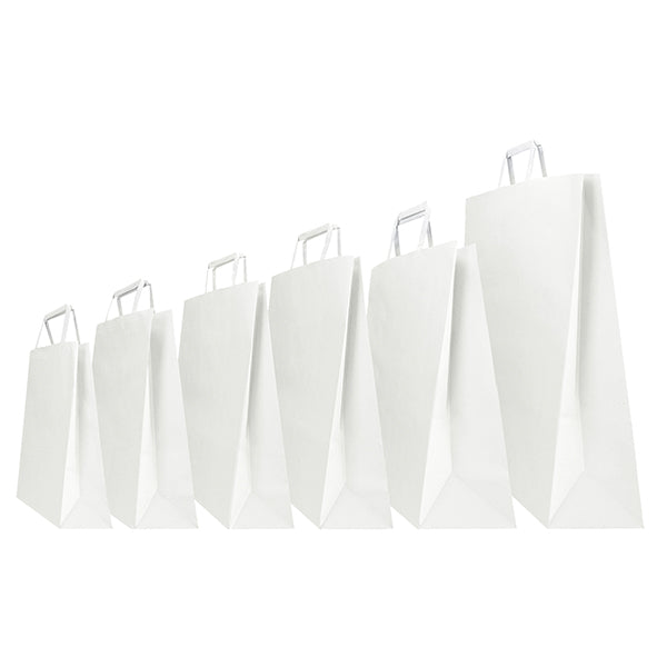 Shopper - maniglia piattina - 22 x 10 x 29 cm - carta kraft - bianco - Mainetti Bags - conf. 350 pezzi