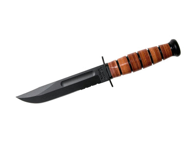 Ka-Bar USMC Short 1261 Combo lama clip point 1095 Cro-Van nera manico pelle fodero cuoio versione compatta - vista principale