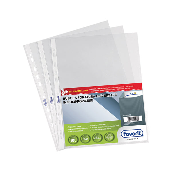 Buste forate Special PP - Air - liscio - 22 x 30 cm - trasparente - Favorit - conf. 100 pezzi