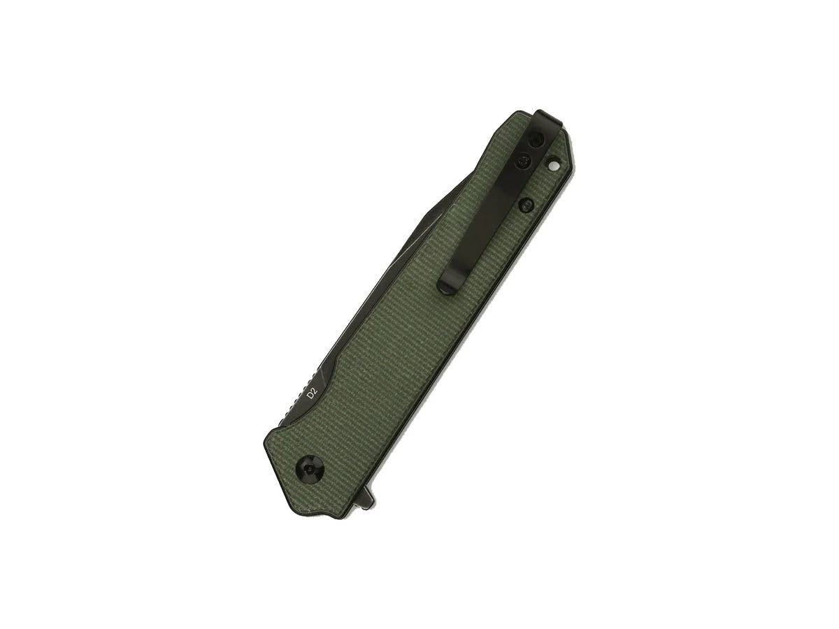 Vista manico micarta verde QSP Mamba V2 STW con clip