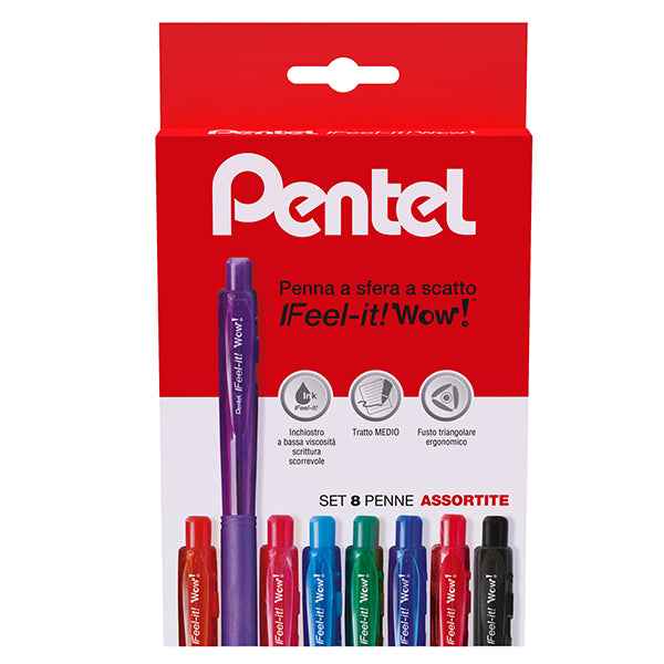 Penna a sfera a scatto Feel It Wow!-  punta 1,0 mm - 8 colori - Pentel - astuccio 8 penne