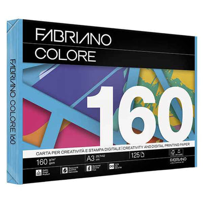 Carta Fabriano Colore - A3 - 160 gr - colori forti azzurro - Fabriano - conf. 125 fogli