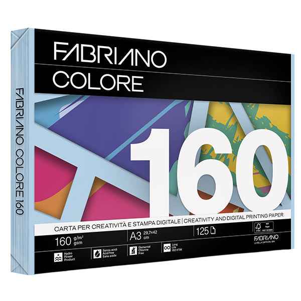 Carta Fabriano Colore - A3 - 160 gr - colori tenui celeste - Fabriano - conf. 125 fogli