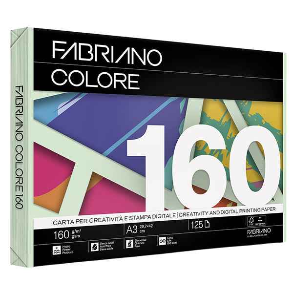 Carta Fabriano Colore - A3 - 160 gr - colori tenui verde chiaro - Fabriano - conf. 125 fogli