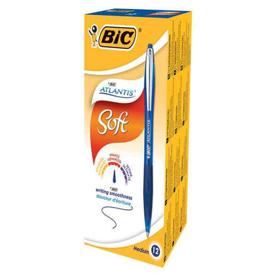Penne a sfera a scatto Atlantis Soft  - punta 1,0mm - blu - clip in metallo - Bic - conf. 12 pezzi
