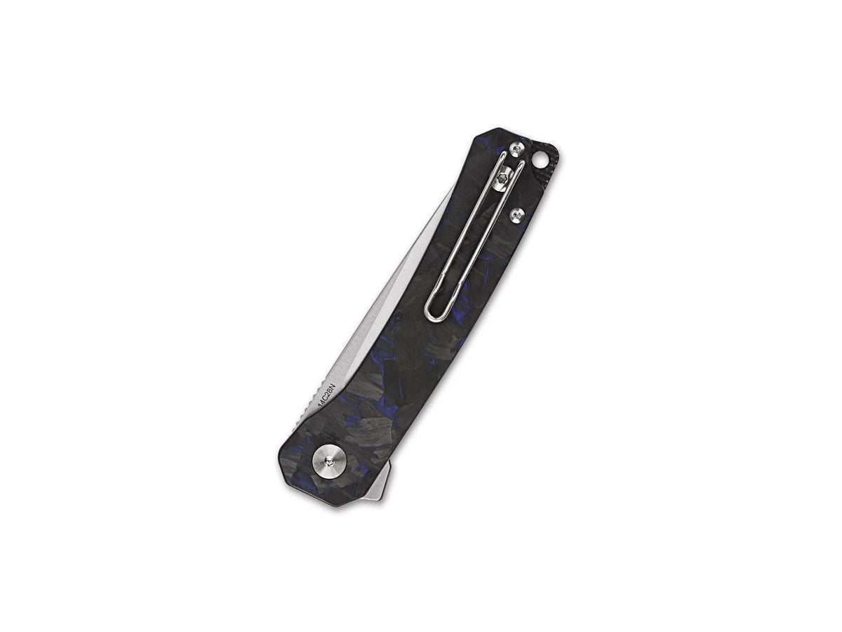 Vista manico G-10 CF tritato blu QSP Osprey con clip inox