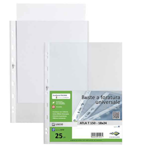 Buste forate Atla T - pesante - liscio - 18 x 24 cm - trasparente - Sei Rota - conf. 25 pezzi