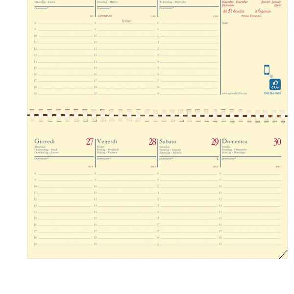 Agenda settimanale Planital 2027 - c/spirale - copertina Impala - 8,8 x 17 cm - nero - Quo Vadis