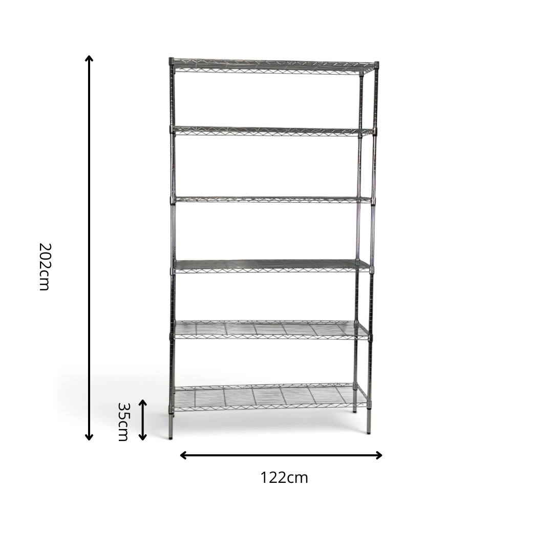 Metallika Scaffale Modulare in Acciaio Cromato 122 × 35 × H 202 cm, 6 Ripiani