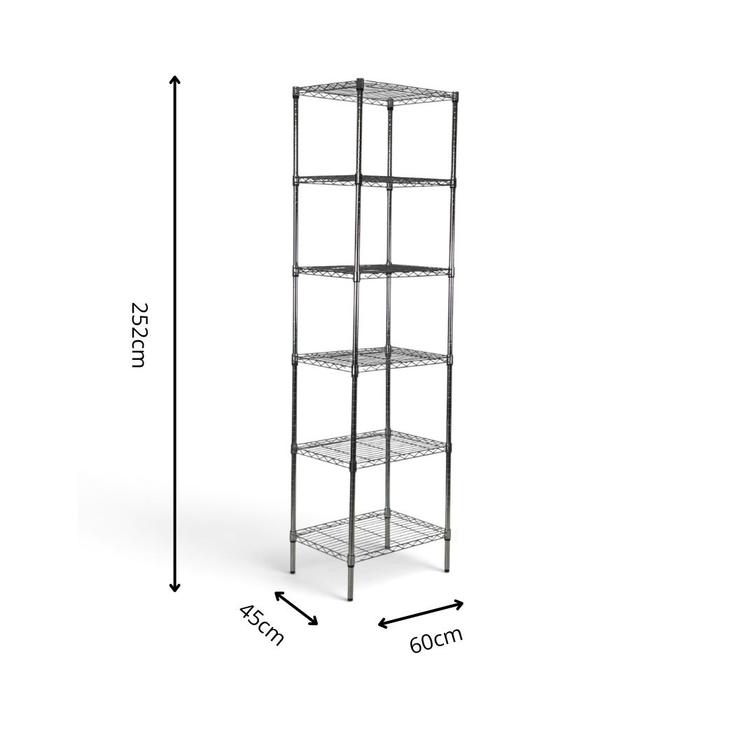 Metallika Scaffale Modulare in Acciaio Cromato 60 × 45 × H 252 cm, 6 Ripiani