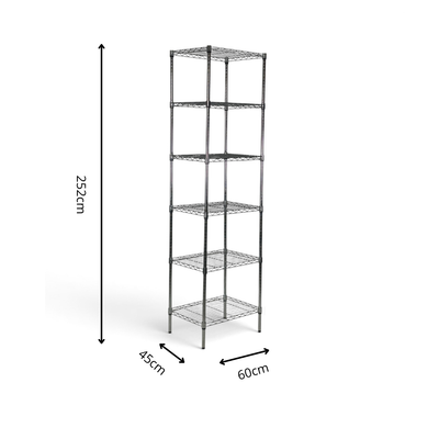 Metallika Scaffale Modulare in Acciaio Cromato 60 × 45 × H 252 cm, 6 Ripiani