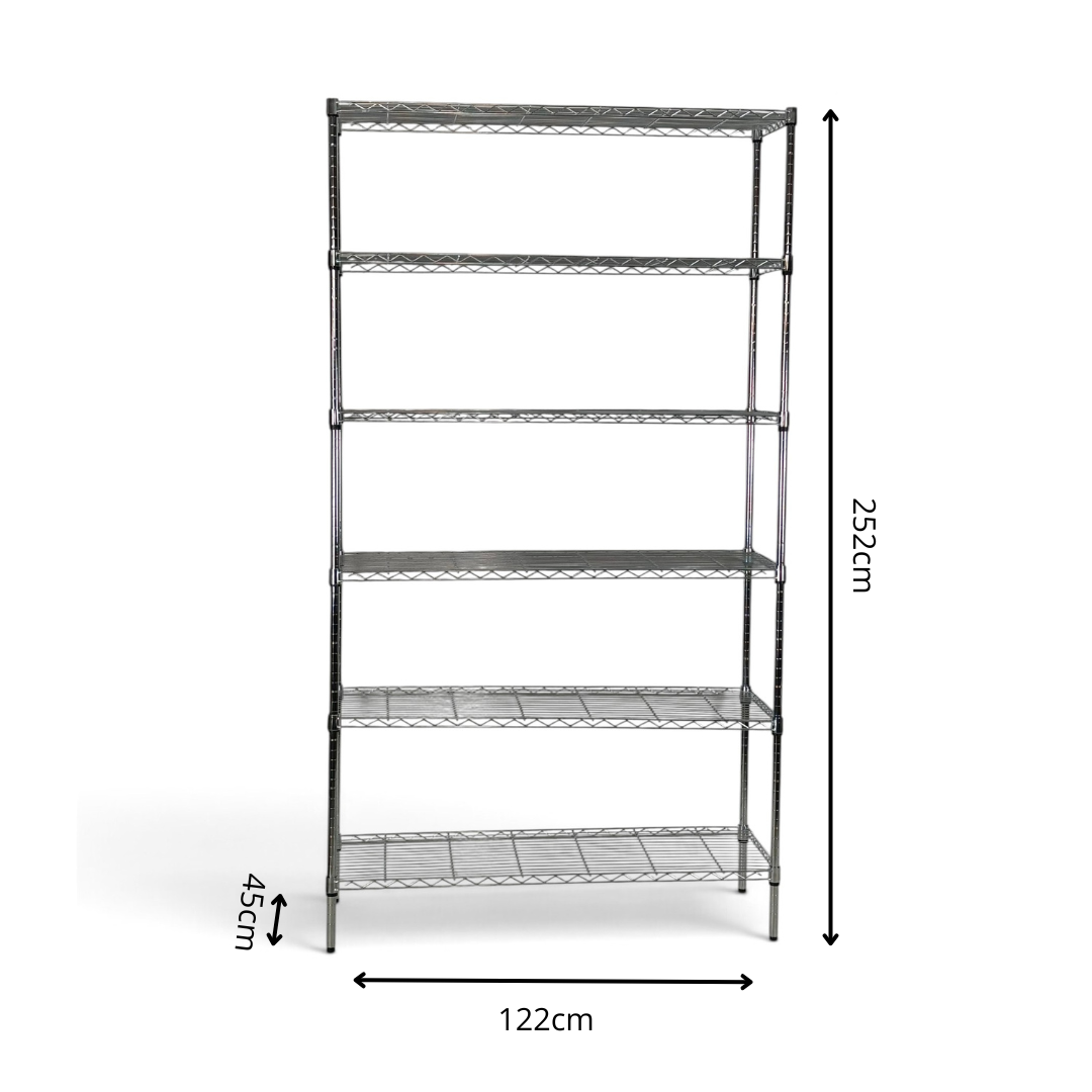 Metallika Scaffale Modulare in Acciaio Cromato 122 × 45 × H 222 cm, 6 Ripiani