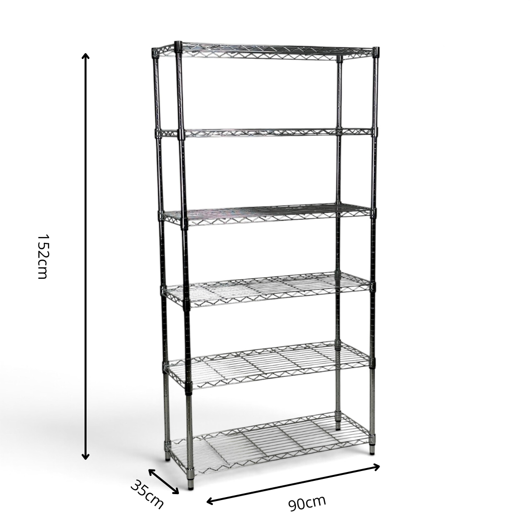 Metallika Scaffale Modulare in Acciaio Cromato 90 × 35 × H 152 cm, 6 Ripiani