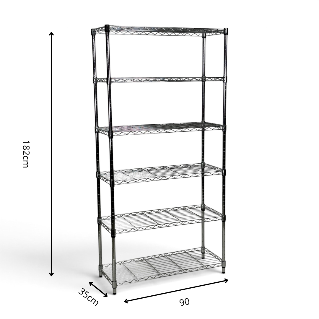 Metallika Scaffale Modulare in Acciaio Cromato 90 × 35 × H 182 cm, 6 Ripiani