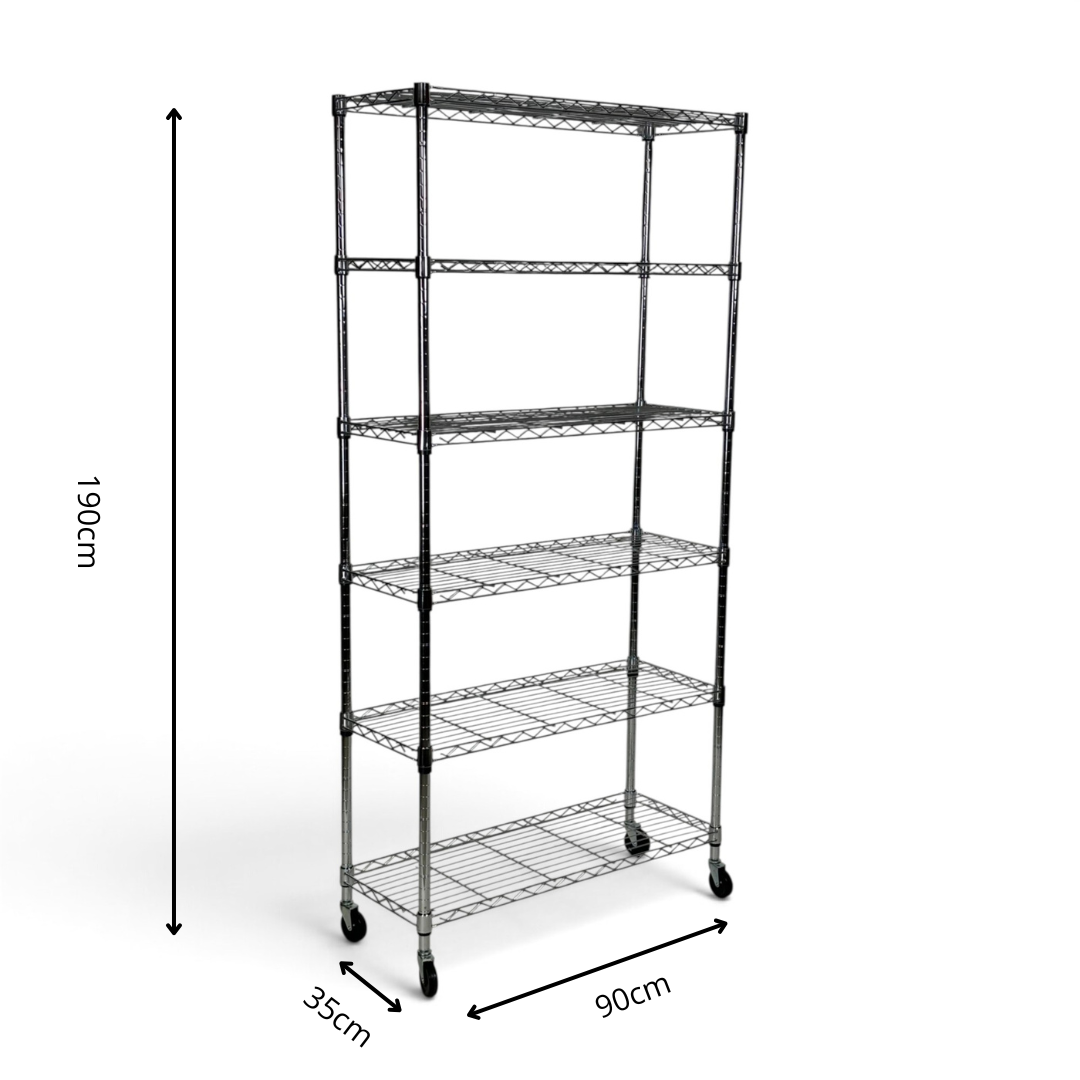Metallika Scaffale Modulare in Acciaio Cromato 90 × 35 × H 182 cm, 6 Ripiani