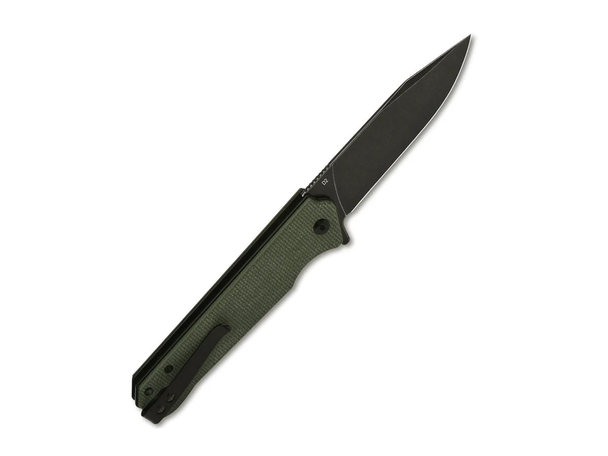 Dettaglio lama D2 stonewash coltello QSP Mamba V2 STW verde