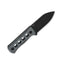 Dettaglio lama drop point 14C28N black QSP Canary Micarta blu denim