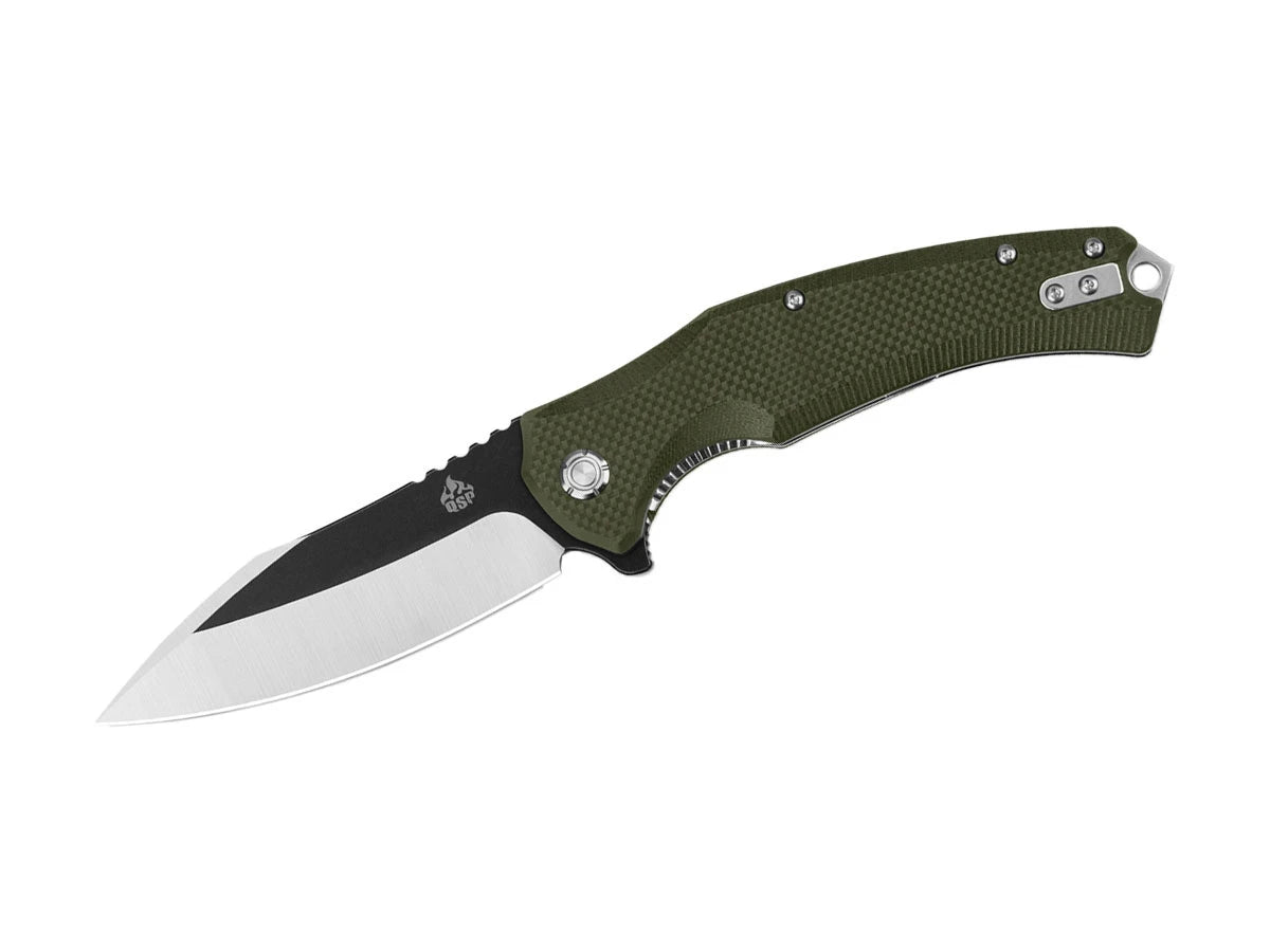 Coltello EDC QSP Snipe G-10 D2 clip point manico verde QS121-B