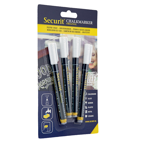 Marcatore a gesso liquido - punta fine da 1,00-2,00 mm - bianco - Securit - conf. 4 pezzi