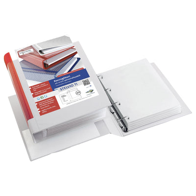 Raccoglitore personalizzabile Stelvio TI - 22 x 30 cm - 4 anelli a Q 80 mm - dorso 10 cm - bianco - Sei Rota