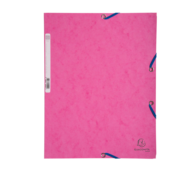 Cartella 3 lembi con elastico angolare - A4 - dorso 0,3 cm - cartoncino Lustrè - rosa - Exacompta