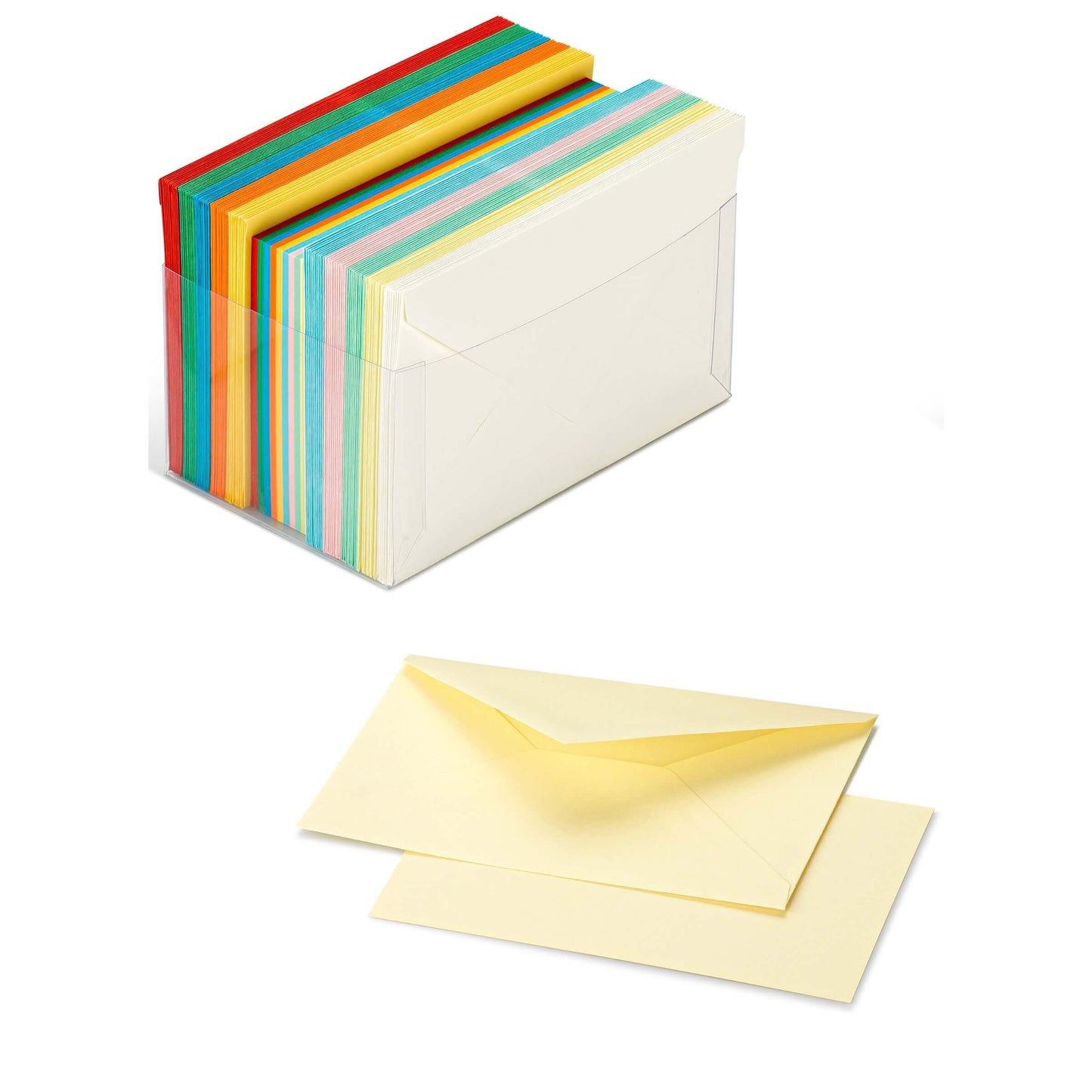 SCATOLA 100 CARTONCINI 200gr + 100 BUSTE 90gr ARCOBALENO 10 COLORI FORMATO 9  - 9x14 cm FAVINI