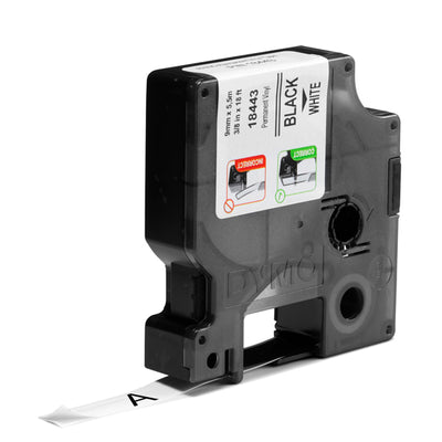 Nastro Rhino 18443 - 9 mm x 5,5 mt - vinile - permanente - nero/bianco - Dymo