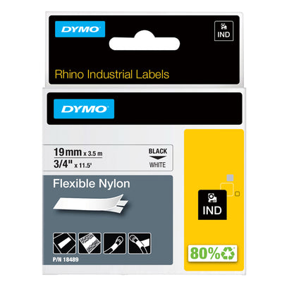 Nastro Rhino 18489 - 19 mm x 3,5 mt - nylon flessibile - nero/bianco - Dymo